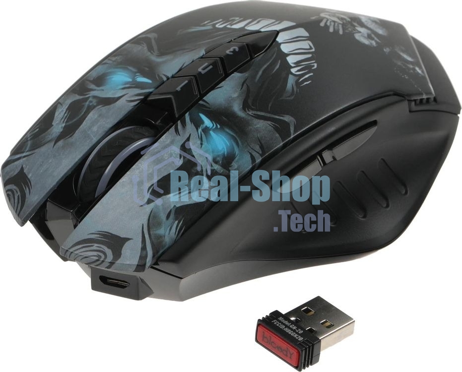 Мышь беспроводная A4Tech Bloody R80 Plus Skull черный, 5000 dpi, радиоканал, USB, кнопки - 8