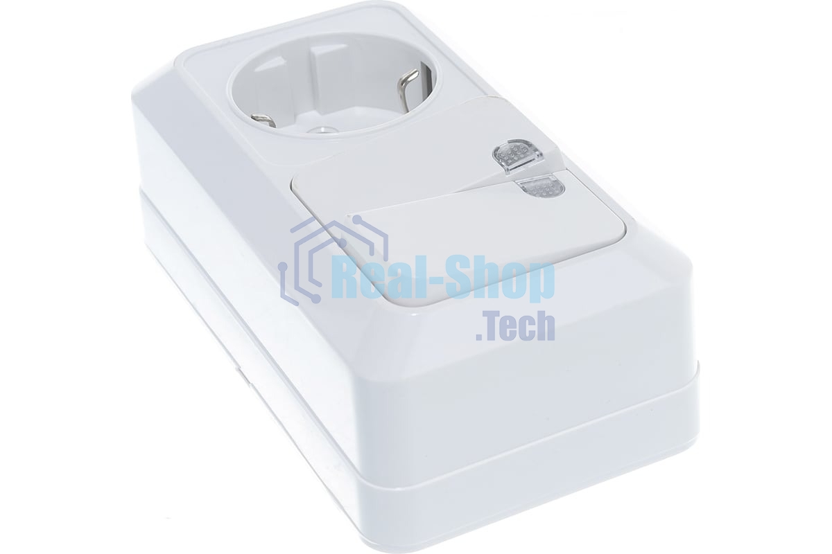 Блок ОП Олимп 2-кл. вык. с подсветкой + роз. с заземл. горизонт. бел. UNIVersal О0037