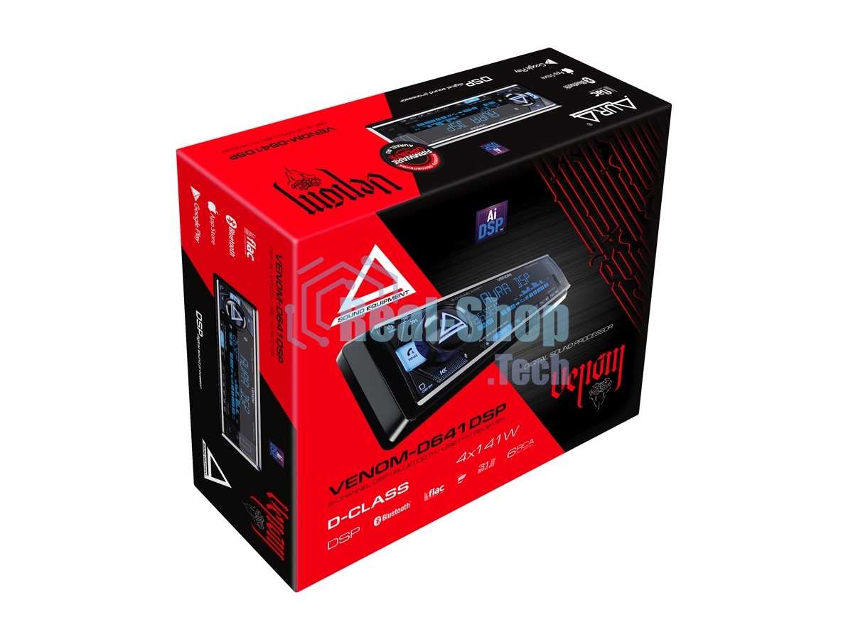 Автомагнитола AURA VENOM-D641DSP, 1 DIN, Bluetooth, USB Type-A, AUX, пульт ДУ