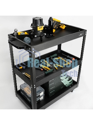 Тележка инструментальная трехсекционная на колесах Deli DL433023 700x350x760мм, до 210кг, толщина полки 0,7мм, толщина стойки 1,2мм