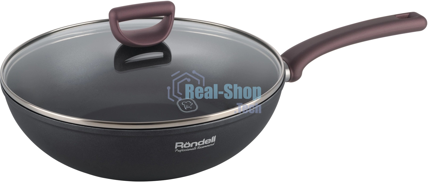 Сковорода ВОК (WOK) Rondell Fest RDA-1527 круглая 28 см, покрытие: Xylan Plus ручка несъемная (с крышкой) черный
