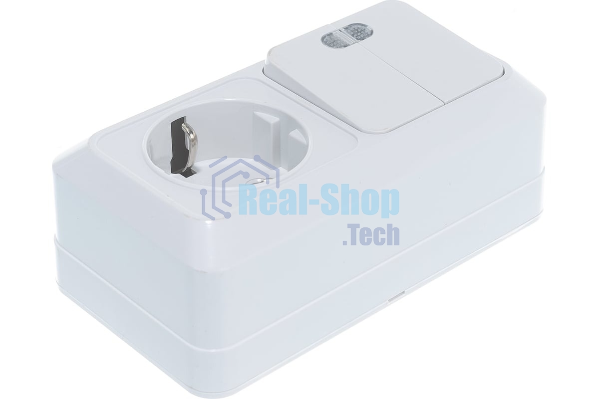 Блок ОП Олимп 2-кл. вык. с подсветкой + роз. с заземл. горизонт. бел. UNIVersal О0037