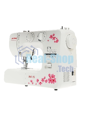 Швейная машина Janome MX 55 белый/розовый, электромеханическая, вертикальный качающийся, 15 операций, петля полуавтомат