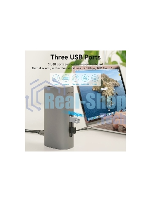Док-станция Vention TPJH0-EU, USB Type-C, HDMI/VGA/USB/RJ45/SD/3.5мм/PD/DC, USB Type-C