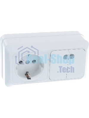 Блок ОП Олимп 2-кл. вык. с подсветкой + роз. с заземл. горизонт. бел. UNIVersal О0037