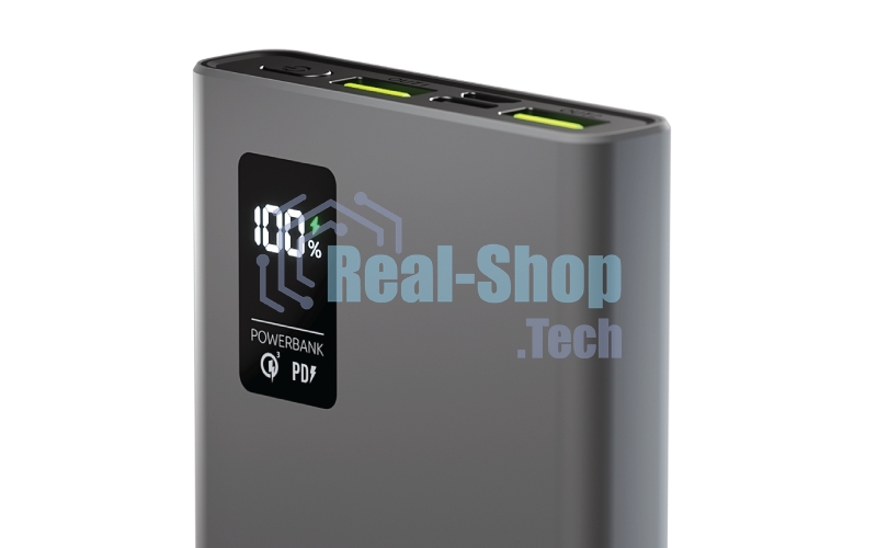 Внешний аккумулятор OLMIO QR-10, 10000mAh, 22.5W, QuickCharge3.0/PowerDelivery, LCD, серый