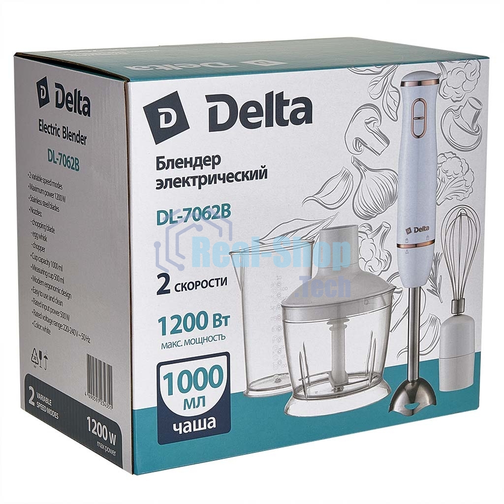 Блендер погружной Delta DL-7062B белый, 1200 Вт, 2 скорости