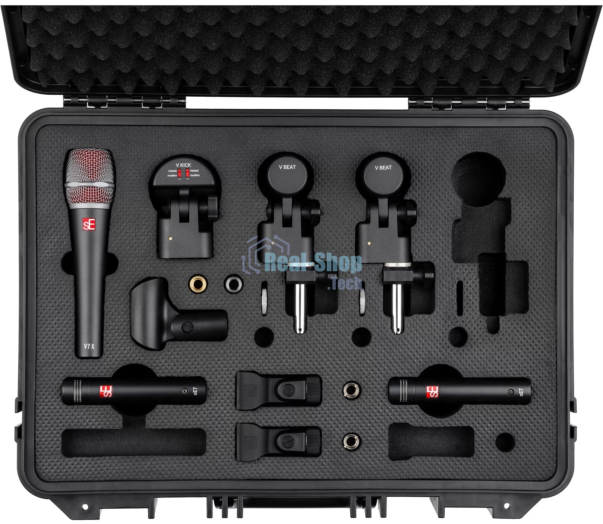 Набор микрофонов для ударной установки sE Electronics V PACK CLUB 1 х микрофон V KICK, 2 х микрофона V BEAT, 3 х крепления V CLAMP, 1 х микрофон V7 X, 2 х конденсаторных микрофона sE7, пластиковый кейс