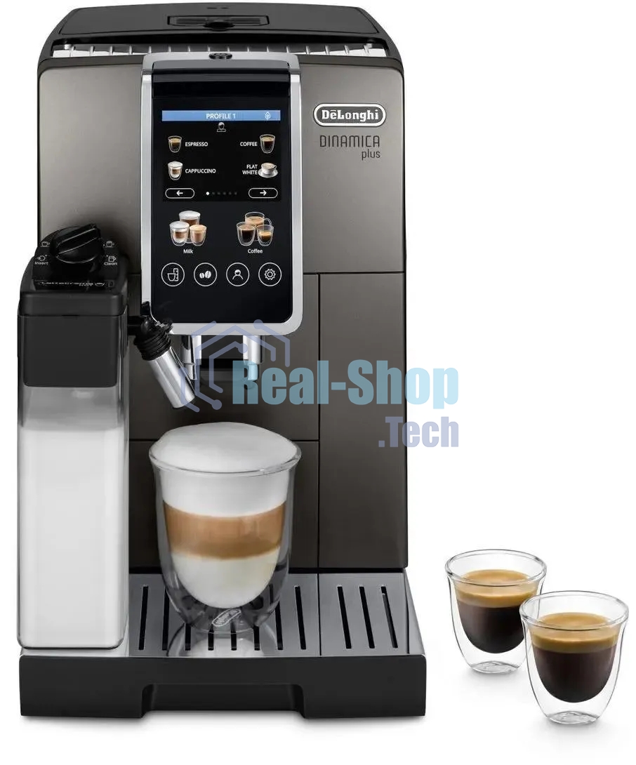 Кофемашина автоматическая DeLonghi Dinamica Plus ECAM380.95.TB черный/серый, исп. кофе - зерновой/молотый, 1.8 л, 1450 Вт, 15 Бар.