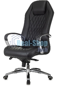 Кресло руководителя Бюрократ Aura/Black черный, кожа, крестовина полированный алюминий