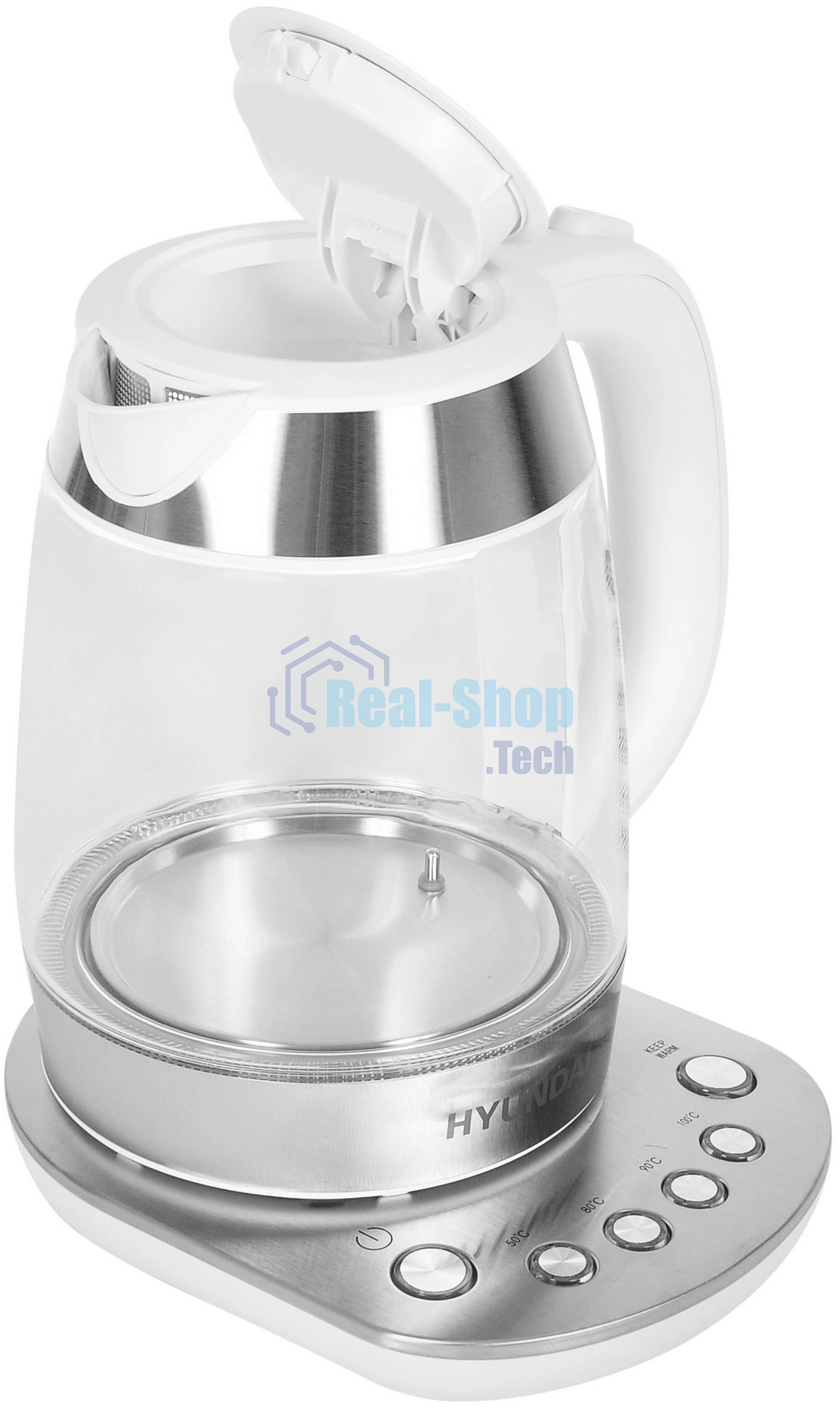 Чайник электрический Hyundai HYK-G4033 1.7л. 2200Вт белый/серебристый (корпус: стекло)