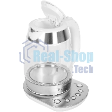 Чайник электрический Hyundai HYK-G4033 1.7 л, 2200 Вт, белый/серебристый (корпус: стекло)