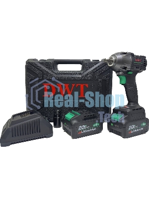Гайковерт ударный аккумуляторный DWT ABWP-20 DN-4C2 BMC /20В/350 Нм/2400 об.в мин/3000 уд.в мин/M12-M22/бесщеточный мотор/LED-подсветка/2 АКБ, 4 А·ч/ЗУ/кейс/черный (ABWP-20 DN-4C2 BMC)