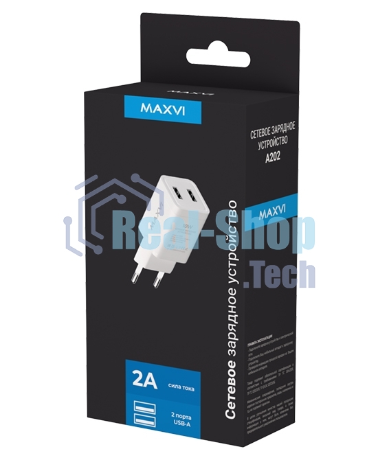 Сетевое зарядное устройство Maxvi A202 2хUSB 2А 10W, белый