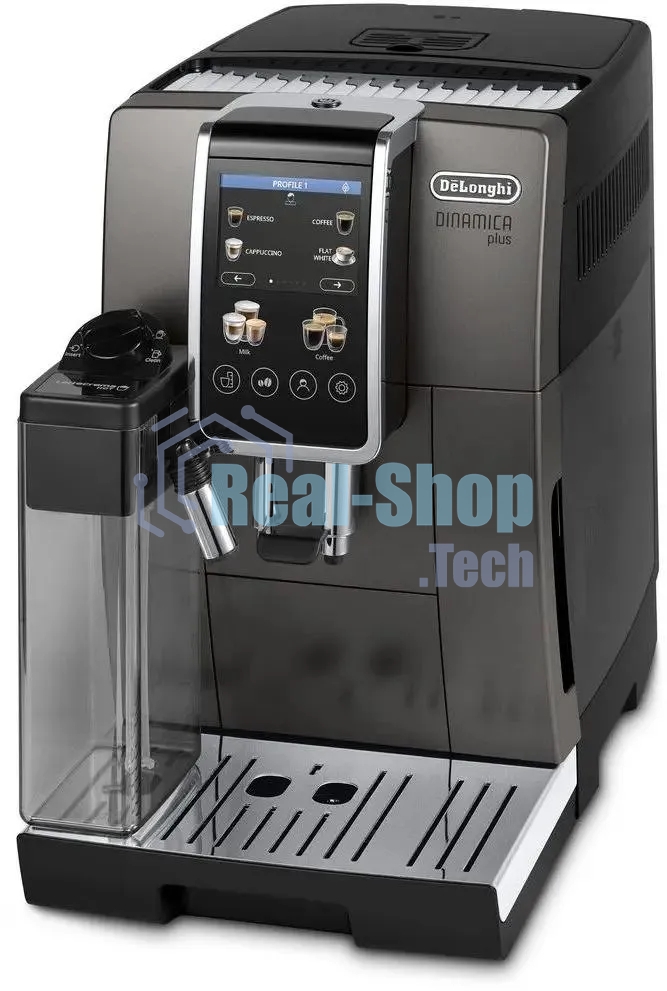 Кофемашина автоматическая DeLonghi Dinamica Plus ECAM380.95.TB черный/серый, исп. кофе - зерновой/молотый, 1.8 л, 1450 Вт, 15 Бар.