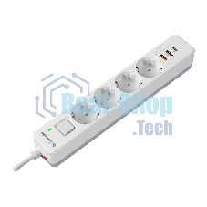 Удлинитель с сетевым фильтром Defender DFS 143, белый, 4розетки, USB+TypeC, 3 м.