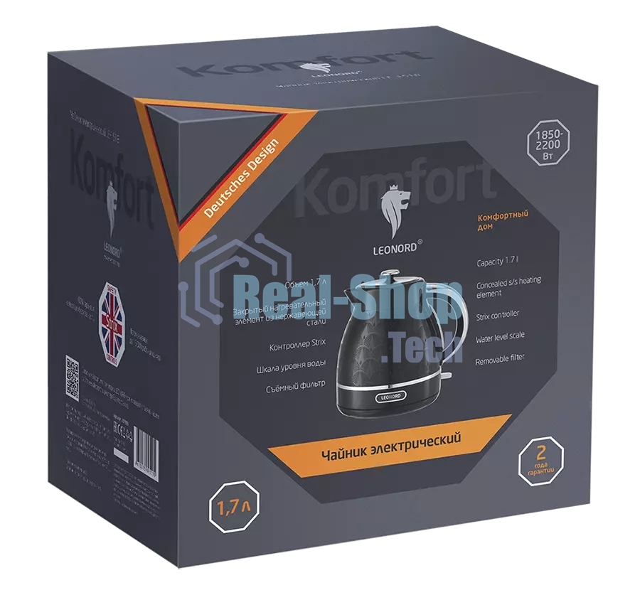 Чайник электрический LEONORD LE-1518 1,7 л, 2200 Вт, пластик, черный