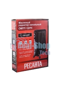 Обогреватель масляный Ресанта ОМПТ-12НЧ (11 секций) черный, 2500 Вт, 30 м2, термостат 67/3/15