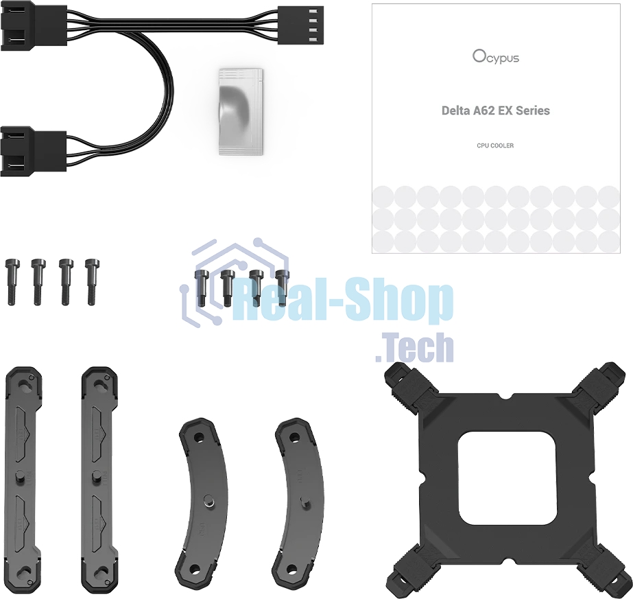 Кулер для процессора Ocypus Delta A62 EX BK Digital, 2x120мм ARGB FAN, Top Display Panel, 6 HEAT PIPES, 4-PIN PWM, 600-1800 RPM, 31DBA, HYDRO BEARING, LGA115X/1200/1700/18XX, AM4/AM5
