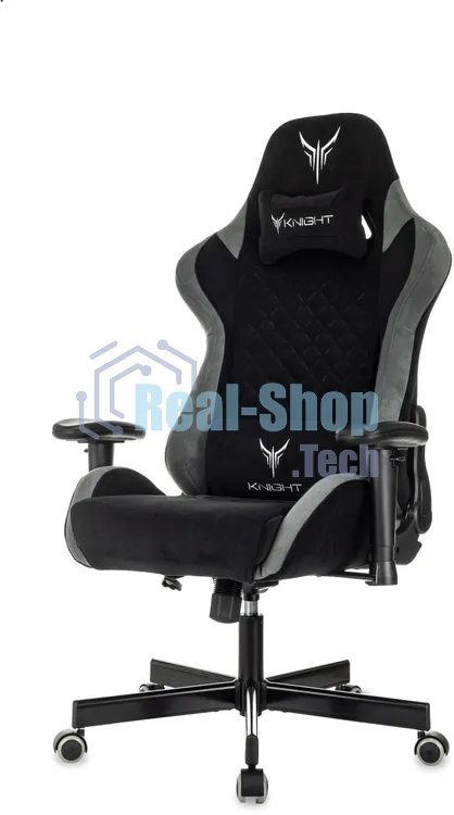Кресло игровое Knight Regal Fabric черный/серый, иск. замша, крестов. металл