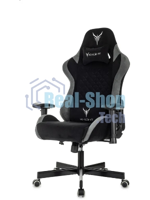 Кресло игровое Knight Regal Fabric черный/серый, иск. замша, крестов. металл