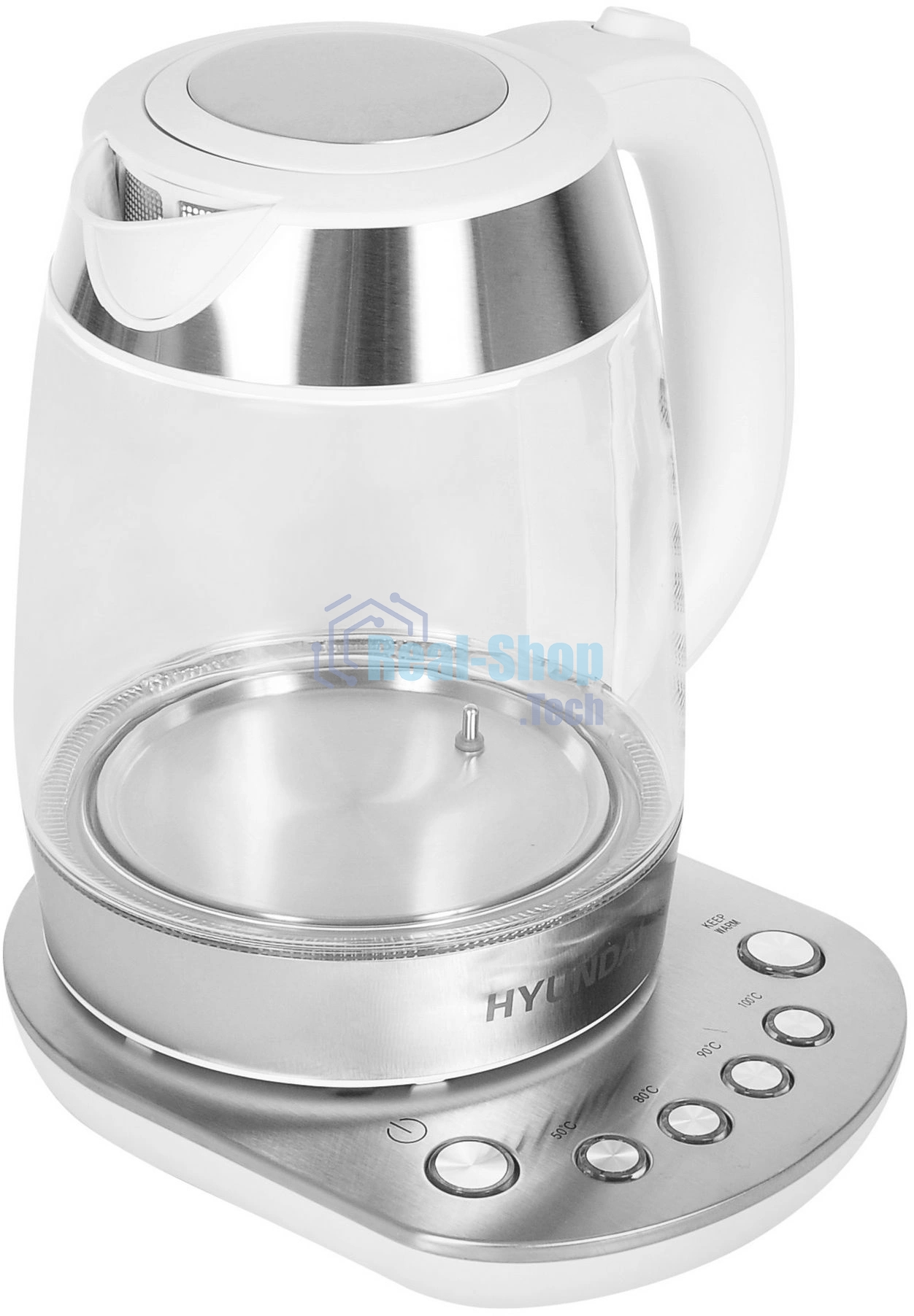 Чайник электрический Hyundai HYK-G4033 1.7л. 2200Вт белый/серебристый (корпус: стекло)