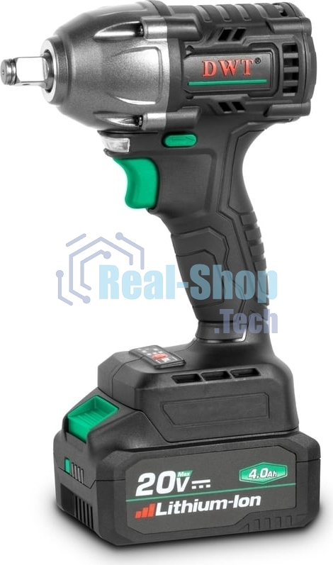 Гайковерт ударный аккумуляторный DWT ABWP-20 DN-4C2 BMC /20В/350 Нм/2400 об.в мин/3000 уд.в мин/M12-M22/бесщеточный мотор/LED-подсветка/2 АКБ, 4 А·ч/ЗУ/кейс/черный (ABWP-20 DN-4C2 BMC)