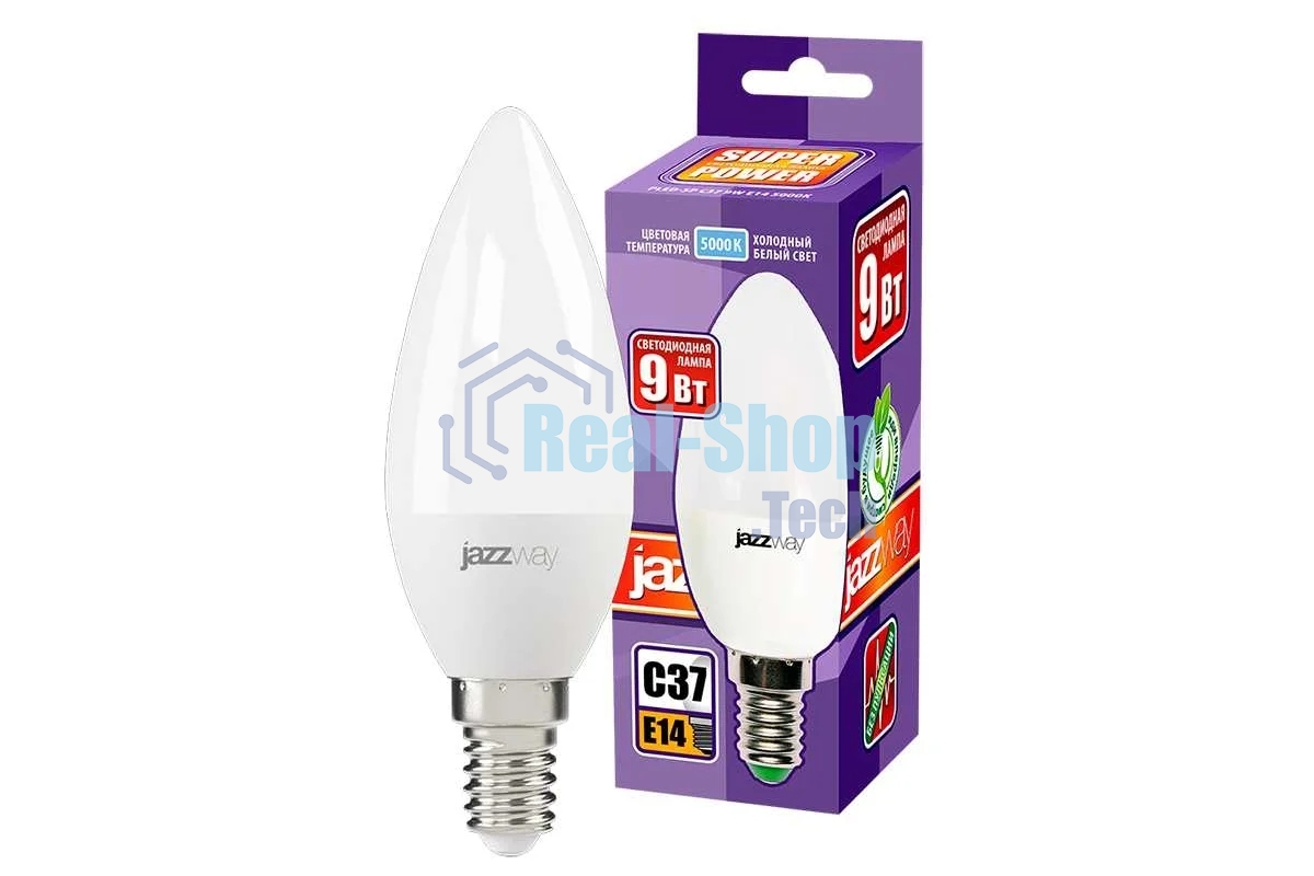 Лампа светодиодная JazzWay PLED-SP C37 9Вт свеча 5000К холодный белый E14 820лм 230В