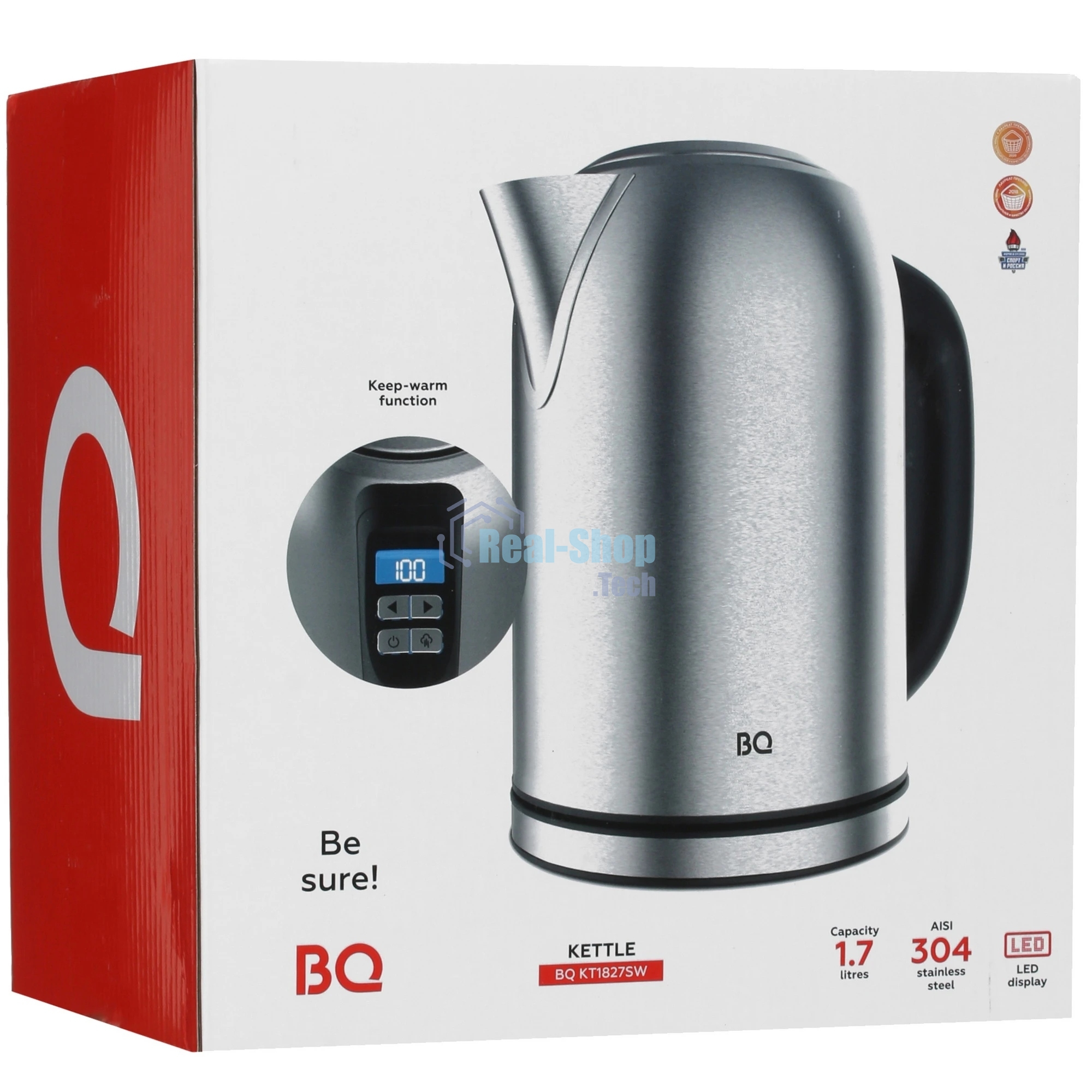 Электрочайник BQ KT1827SW черный/серебристый, 1.7 л, 2200 Вт, скрытый нагревательный элемент