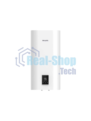 Водонагреватель электрический Philips AWH1622/51(80YC) белый, накопительный, 80 л, 2 кВт, настенный, вертикальный, плоский корпус, бак из нержавеющей стали, двухступенчатый сухой ТЭН DRY SHELL, сенсорное управление с LED-дисплеем