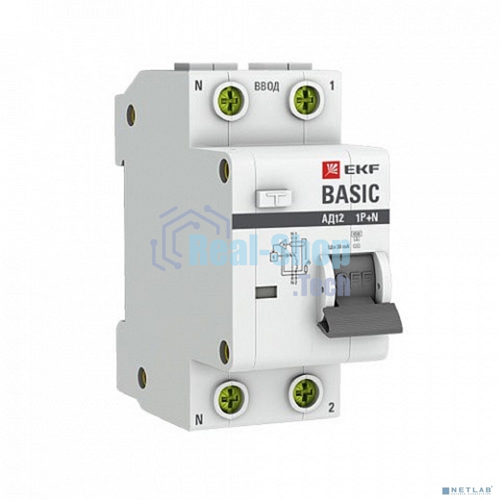 Выключатель автоматический дифференциального тока EKF DA12-16-30-bas 1P+N 16А 30мА тип АС х-ка C эл. 4,5кА АД-12 EKF Basic