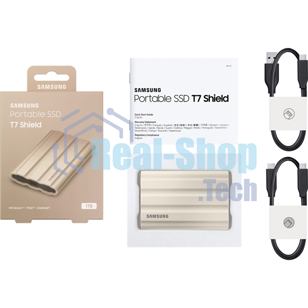 Внешний SSD Samsung T7 Shield, 1TB, USB 3.2 Gen 2 Type-C, R/W 1050/1000, бежевый