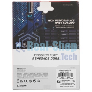 Оперативная память Kingston Fury Renegade, DDR5, 32Gb (1x32GB), 6400MHz, CL32, DIMM, радиатор, серебристый/черный