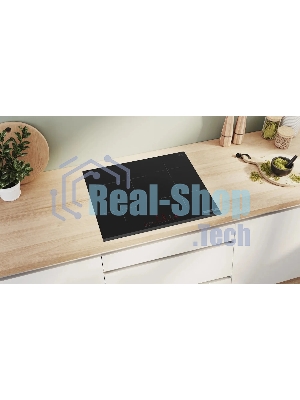 Индукционная варочная панель Bosch 6 series, 60 см, индукция, 1 зона расширения под гусятницу, скошенные края, Perfect fry plus, сенсорное управление, черный