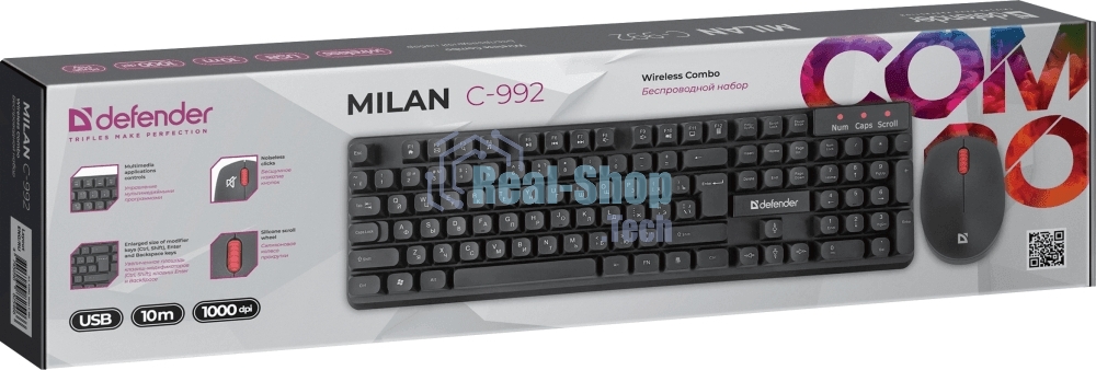 Комплект клавиатура + мышка Defender MILAN C-992 RU черный