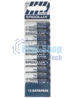 Батарея Ergolux Alkaline LR03 BP-12 AAA 1250mAh (12шт) коробка