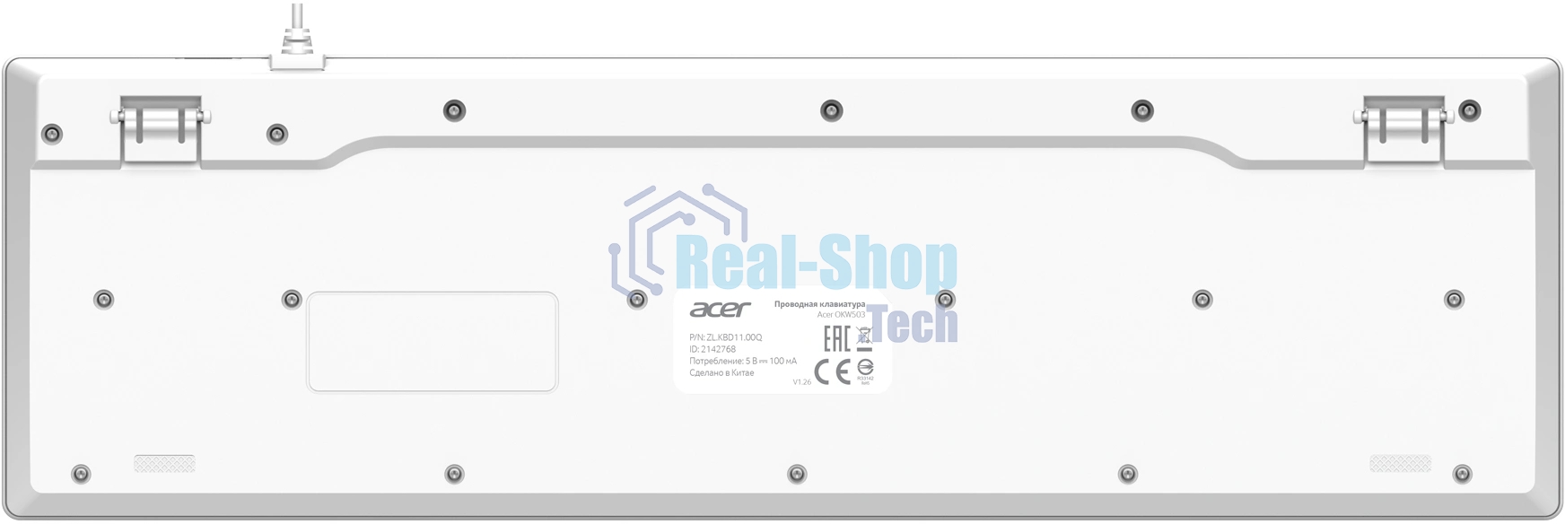 Клавиатура Acer OKW503 белый USB Multimedia (ZL.KBD11.00Q) кабель 1.8м