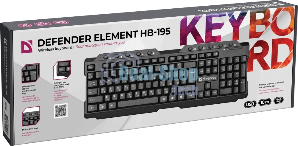 Клавиатура беспроводная Defender Element HB-195 RU USB черный