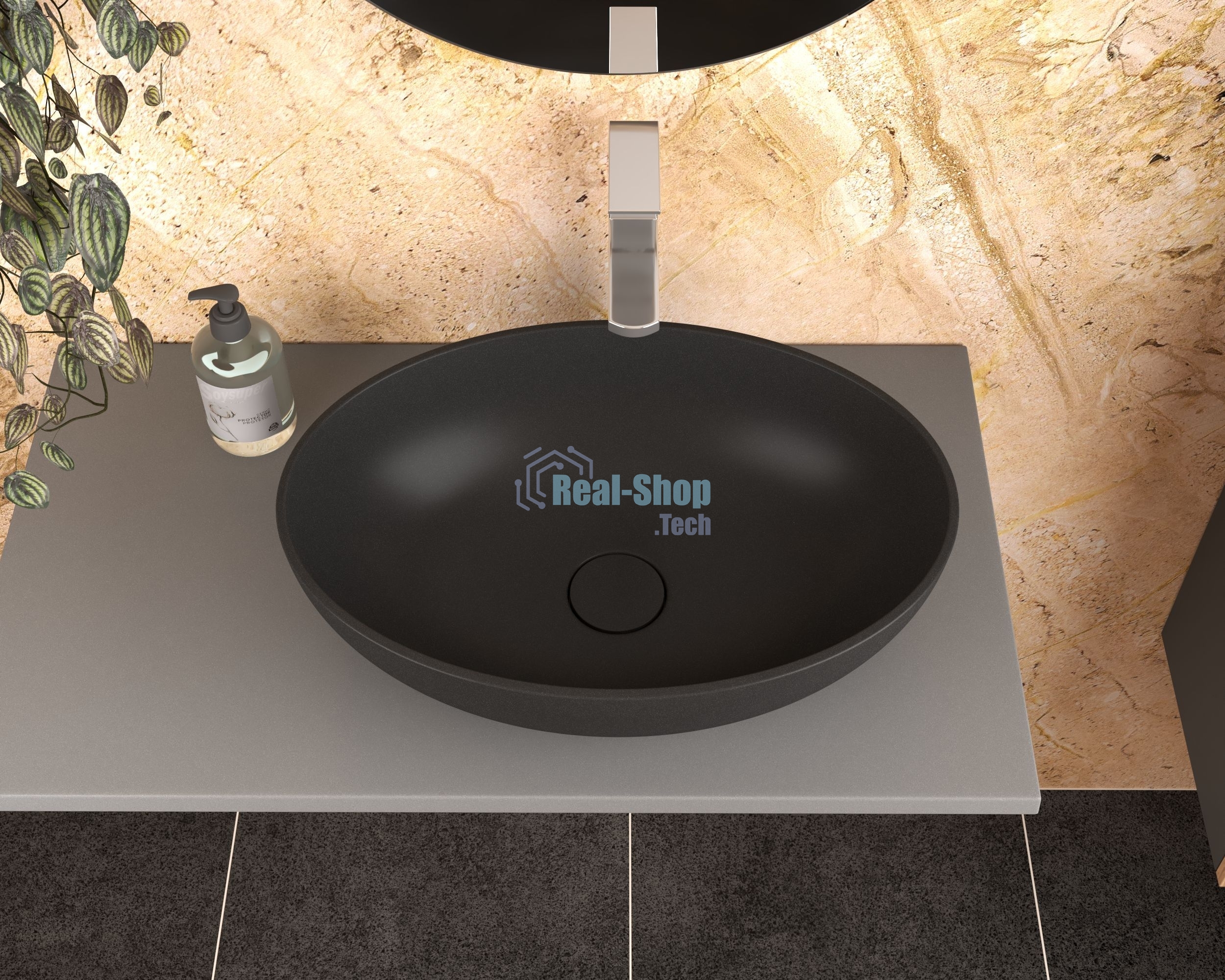 Раковина накладная на столешницу кварцевая BAU Nimb Luxe 50, черный металлик