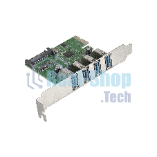 Контроллер ExeGate EXE-314 PCI-E 2.0, 4*USB 3.0 ext, разъем доп.питания (OEM)