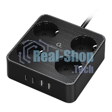 Сетевой фильтр Cablexpert Plate, PLT-4-C2U2-B-2, 4р, 10А, 2xType-C PD, 20Вт, 2xUSB, 2.4A, 2 м, ур. защиты 4+, черный, коробка