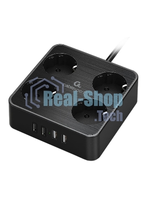 Сетевой фильтр Cablexpert Plate, PLT-4-C2U2-B-2, 4р, 10А, 2xType-C PD, 20Вт, 2xUSB, 2.4A, 2 м, ур. защиты 4+, черный, коробка