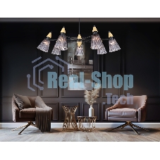 Люстра Ambrella light LH58116/7 BK/LW/SM черный/светлое дерево/дымчатый E14*7 max 40W D750*390