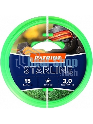 Леска для триммеров PATRIOT Starline D 3,0мм L 15мзвезда, зеленая 300-15-3Арт. 805201066