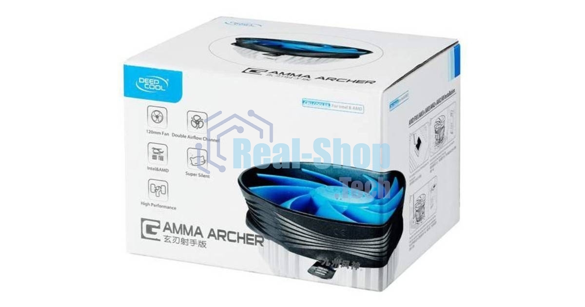 Кулер для процессора DEEPCOOL GAMMA ARCHER синий, 120 мм, алюминий, 1600 об/мин, 26.1 дБ, 3 pin, 95 Вт, 65.5 мм