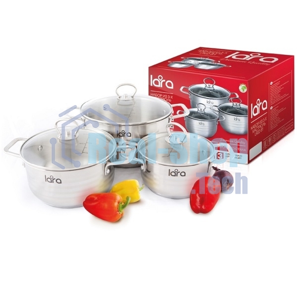 Набор посуды Lara LR02-81 Standart 6пр. LR02-81 Набор посуды Lara Standart (2.3 л + 4.5 л + 5.7 л) капсулированное индукционное дно, крышки