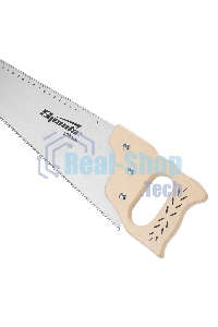 Ножовка по дереву Sparta 400 мм, 7-8 ТРI, каленый зуб, линейка, деревянная рукоятка