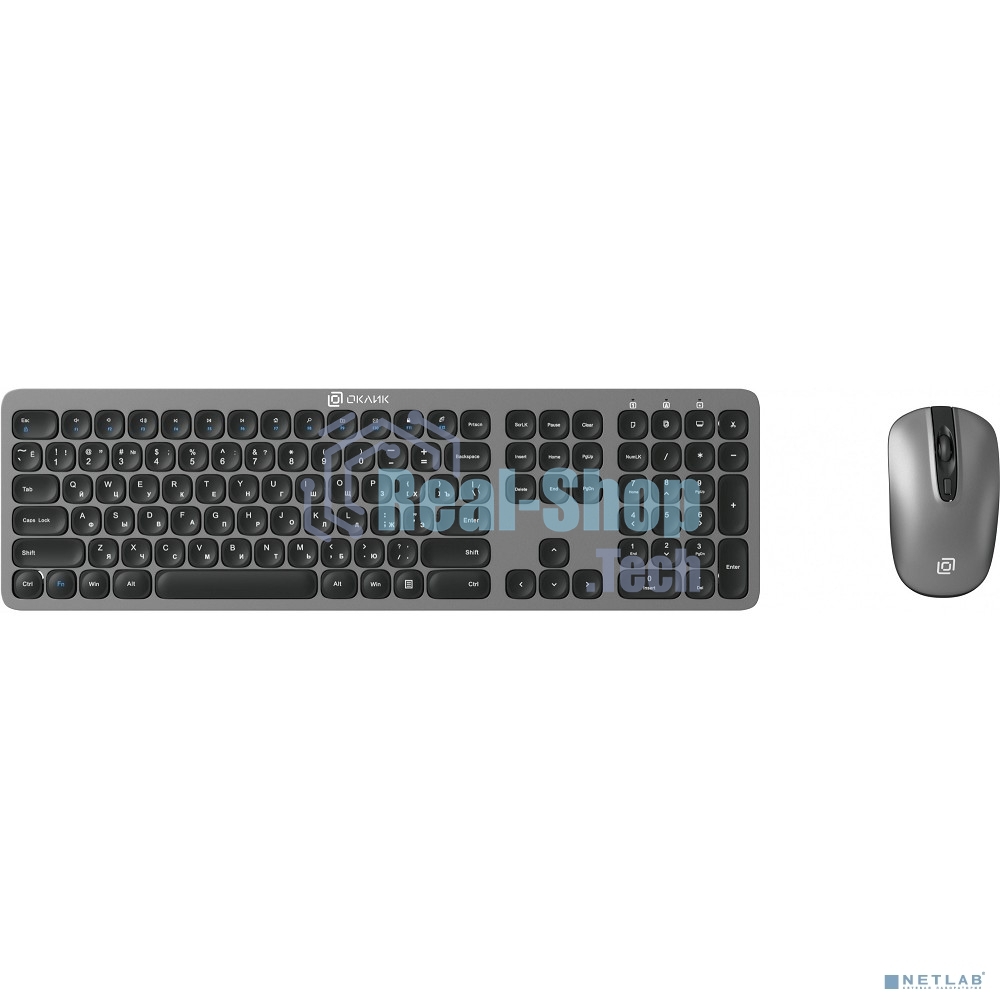 Комплект клавиатура + мышь Оклик 300M клав:серый мышь:серый/черный USB беспроводная slim
