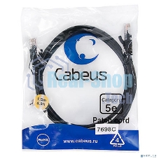Шнур комм. Cabeus, кат. 5е, неэкр., U/UTP, RJ45/RJ45, LSZH, AWG24, 1.5м, черный