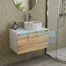 Комплект: тумба Bau Dream Blackwood 80, Раковина круглая накладная BAU Element D41, мрамор, смеситель Hotel Dream, нерж сталь